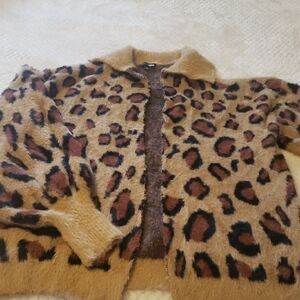 Leopard Print Fuzzy Cardigan - Sz 2XL